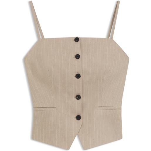 HUGO top slim fit stile gilet in scintillante gessato, beige