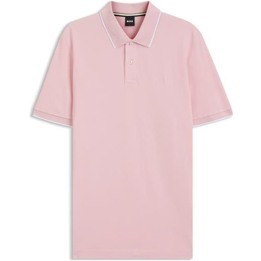 BOSS polo in piqué di cotone con logo ricamato, rosa chiaro
