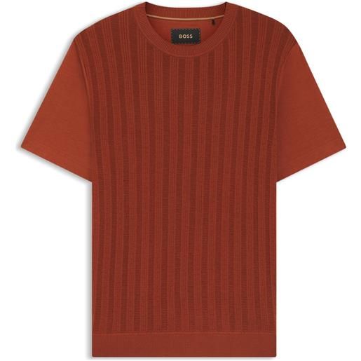 BOSS t-shirt in cotone e seta con parte anteriore a trecce, marrone