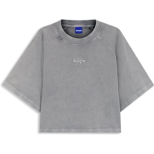 HUGO t-shirt relaxed fit in spugna di cotone con logo goffrato, grigio chiaro