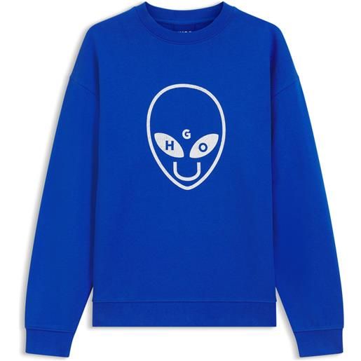 HUGO felpa in terry di cotone con grafica con logo, blu
