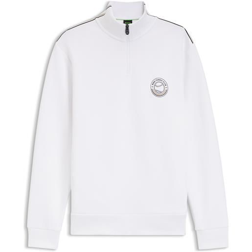 BOSS felpa in misto cotone con grafica ispirata al tennis, bianco