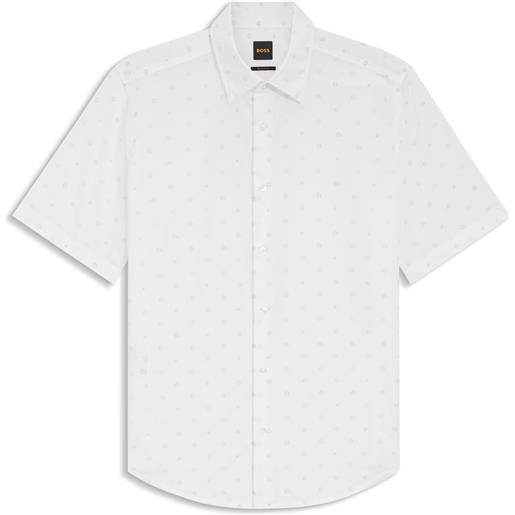 BOSS camicia regular fit in popeline di cotone stampato, bianco a motivi