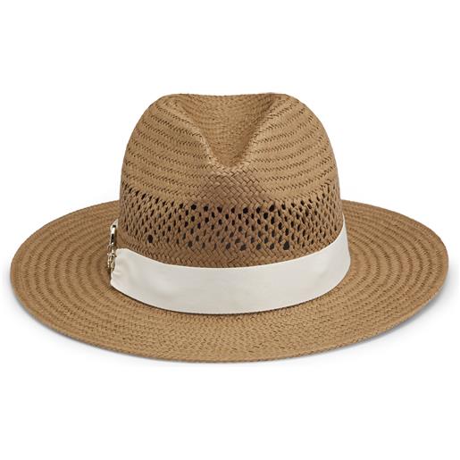 BOSS cappello panama in rafia con monogramma double b, beige