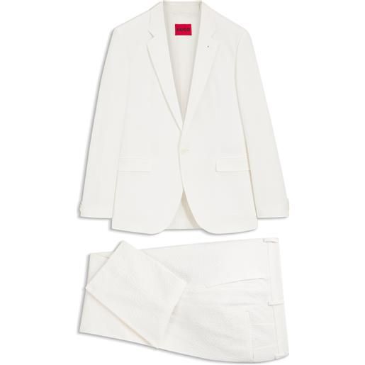 HUGO abito tre pezzi extra slim fit in seersucker di cotone elasticizzato, bianco