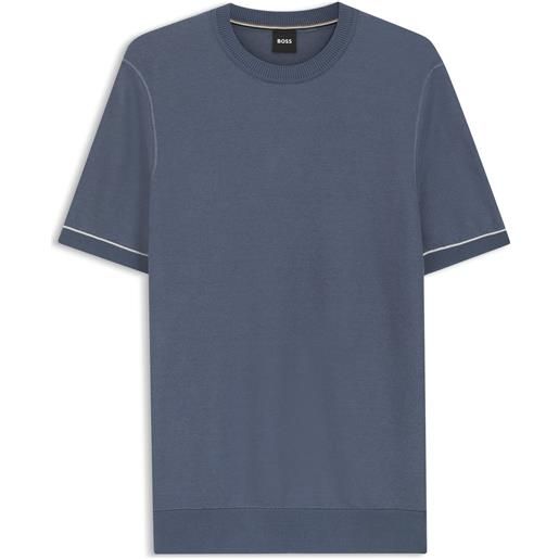 BOSS t-shirt in maglia in misto cotone con riga orizzontale, blu