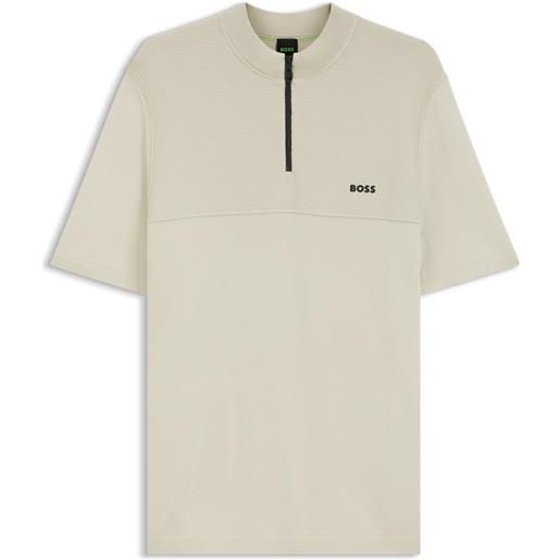 BOSS felpa con colletto con zip e motivo grafico, beige chiaro