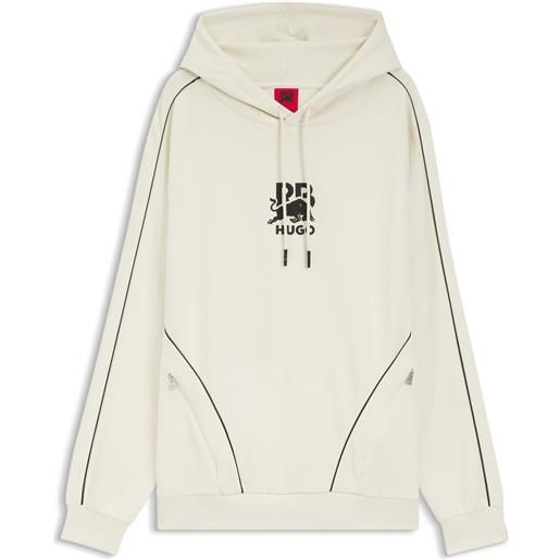 HUGO x rb felpa con cappuccio in cotone elasticizzato con logo toro, colore neutro