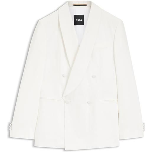 BOSS giacca slim fit in twill di lino, bianco