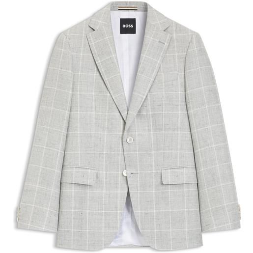 BOSS giacca slim fit in lino e lana vergine a quadri, grigio a motivi