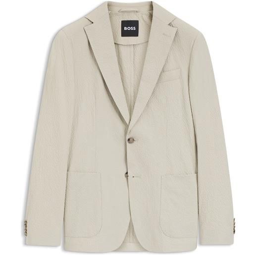 BOSS giacca slim fit in seersucker di cotone elasticizzato, beige chiaro