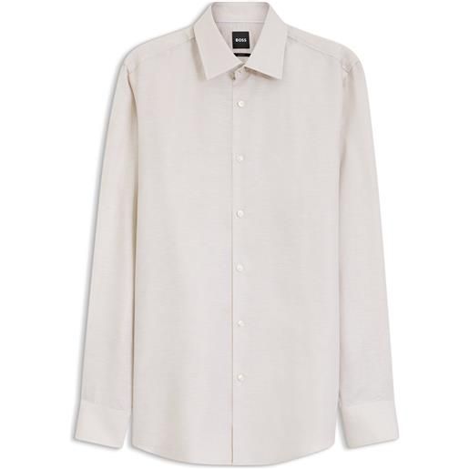 BOSS camicia slim fit in twill di misto lino, beige chiaro