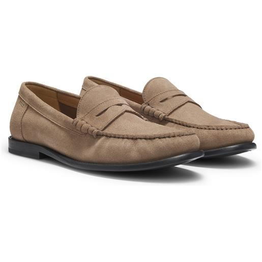 BOSS mocassini penny in pelle scamosciata con logo goffrato, beige