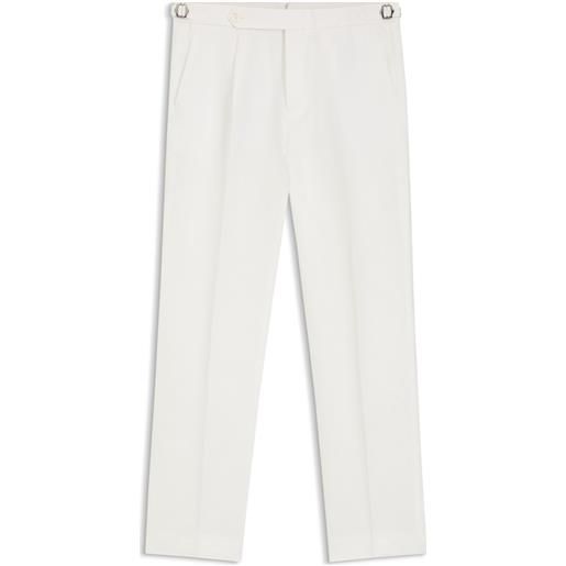 BOSS pantaloni relaxed fit in lino con pieghe sulla parte anteriore, bianco