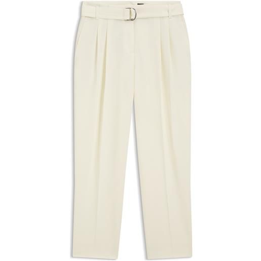 BOSS pantaloni fit affusolato in crêpe giapponese con cintura, giallo chiaro