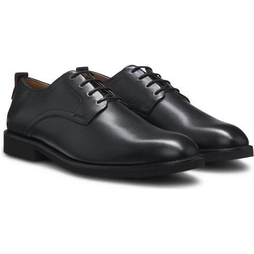 HUGO scarpe derby in pelle con logo goffrato, nero
