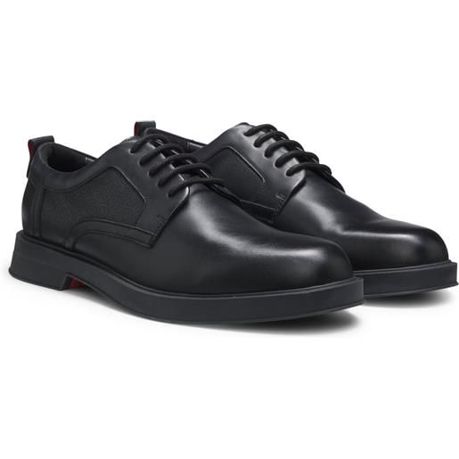 HUGO scarpe derby in pelle con monogrammi perforati, nero