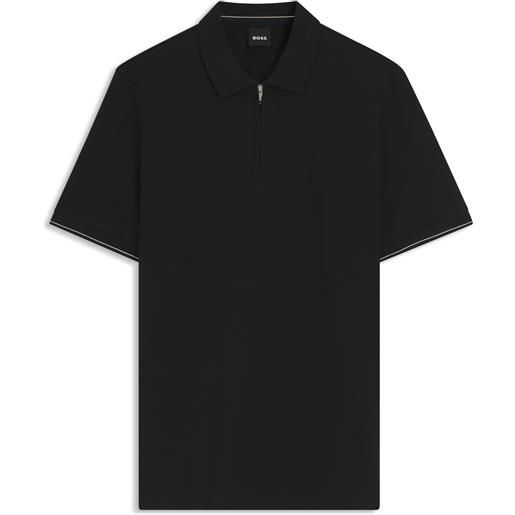 BOSS polo regular-fit con chiusura a cerniera, nero