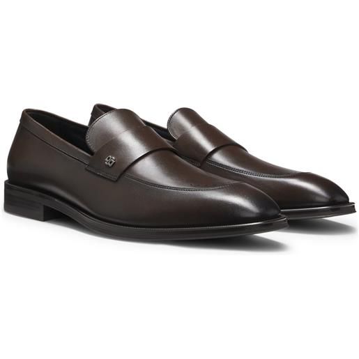 BOSS mocassini penny in pelle con monogramma double b, marrone scuro