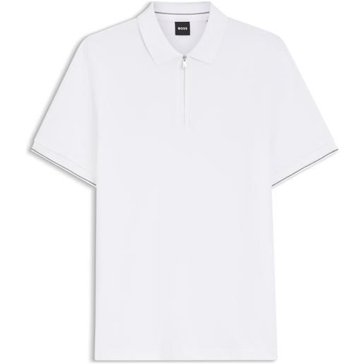 BOSS polo regular-fit con chiusura a cerniera, bianco