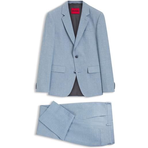 HUGO abito due pezzi slim fit in cotone e lino, celeste