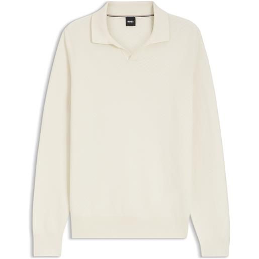 BOSS maglione in cotone lavorato a maglia con colletto johnny, colore neutro