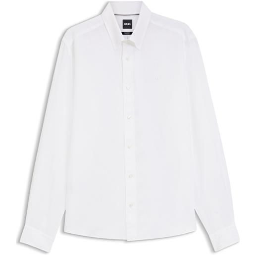 BOSS camicia button-down regular-fit in lino, bianco