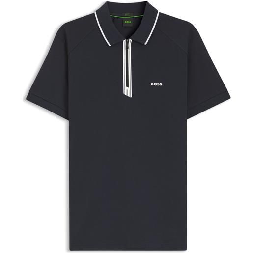 BOSS polo slim fit con chiusura con zip, blu scuro