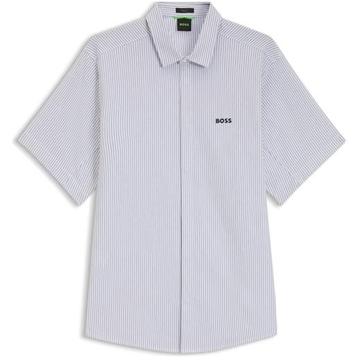 BOSS camicia a maniche corte regular fit in piqué di cotone, strisce grigie