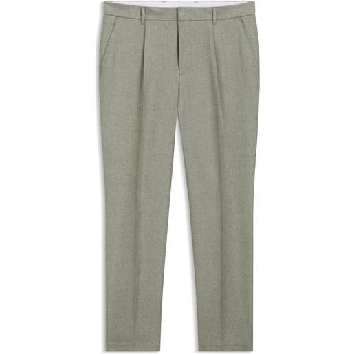 BOSS pantaloni con pince in misto lino, calce