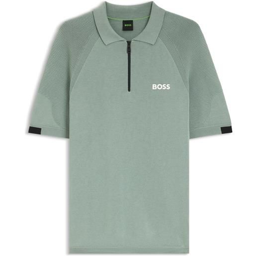 BOSS maglione stile polo con colletto con zip e design body-mapping, calce