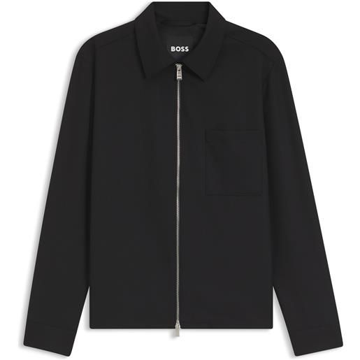 BOSS giacca con zip in lana vergine, nero