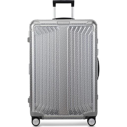 BOSS x samsonite valigia in alluminio color argento 76 cm, argento