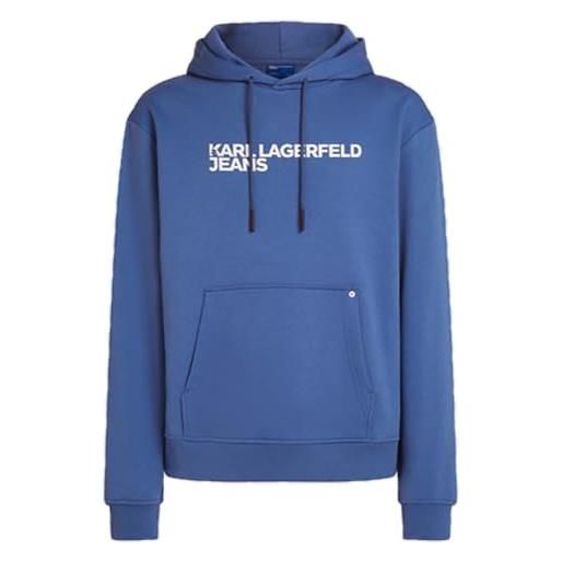 KARL LAGERFELD JEANS, men's, essentail logo hoddie, regular fit felpa con cappuccio, blu, m uomo
