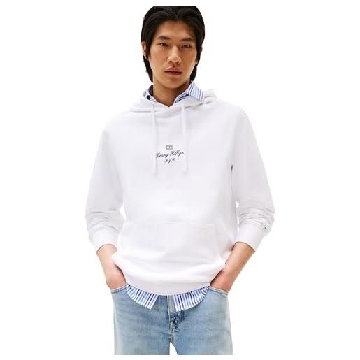 Tommy Hilfiger uomo felpa outline flag script con cappuccio, bianco (white), xl