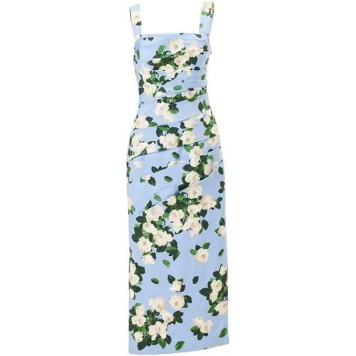 Carolina Herrera abito midi drappeggiato con stampa rose - blu