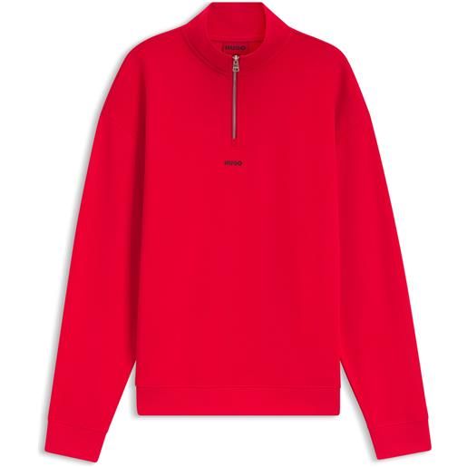 HUGO felpa relaxed fit in cotone con colletto con zip, rosso