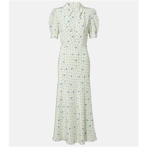 Alessandra Rich abito midi in seta con stampa floreale
