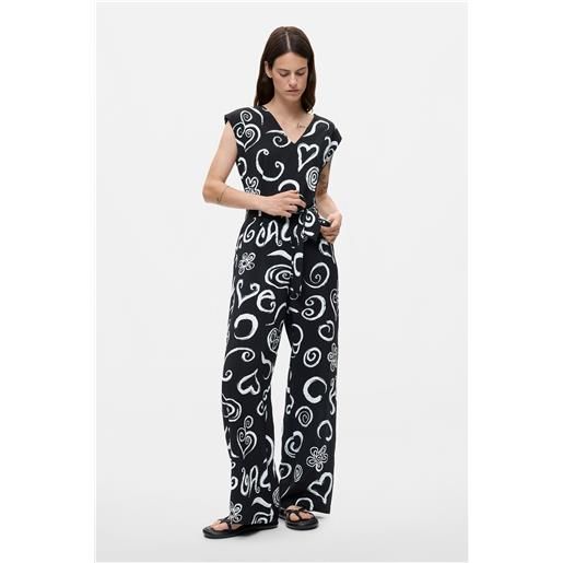 Desigual, tuta stampata con lettere, donna, nero, l