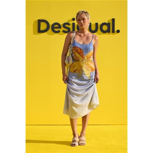 Desigual, vestito lungo stampato, donna, viscosa, blu, l