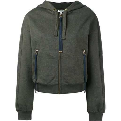 Kenzo embroidered logo zip front hoodie - verde