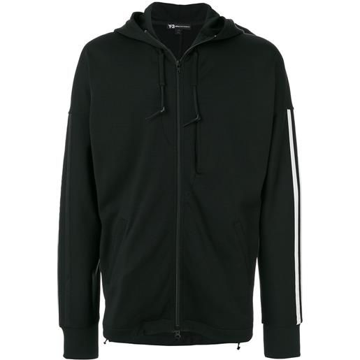 Y-3 felpa con cappuccio con righe laterali - black/white