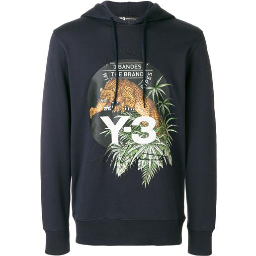 Y-3 felpa con cappuccio con motivo leopardo - blu