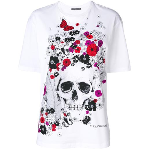 Alexander McQueen t-shirt con fiori e teschio - bianco