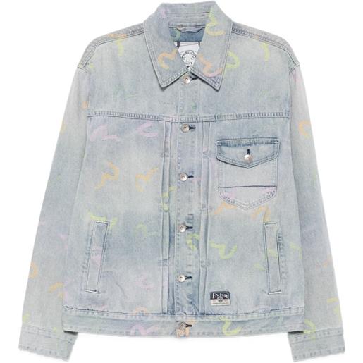 EVISU giacca denim con stampa inda seagull - blu