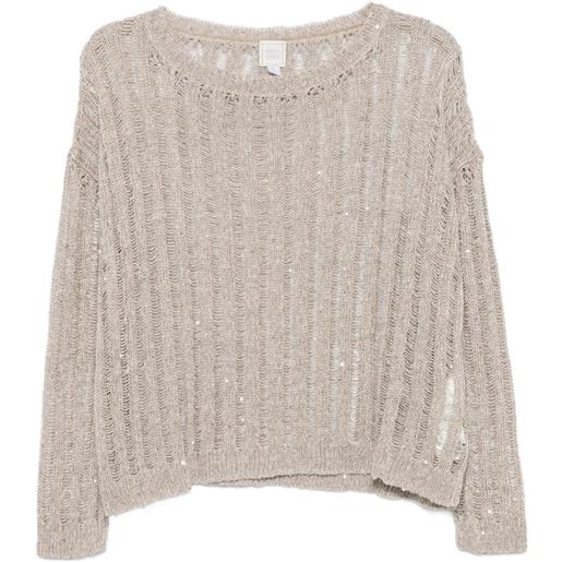 120% Lino sequin-embellished open-knit sweater - grigio