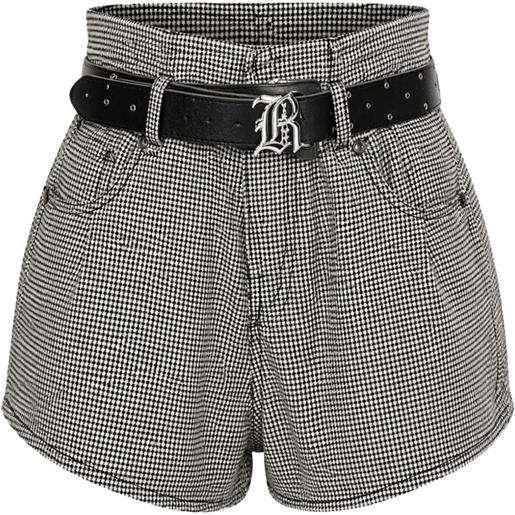R13 houndstooth-pattern belted shorts - nero