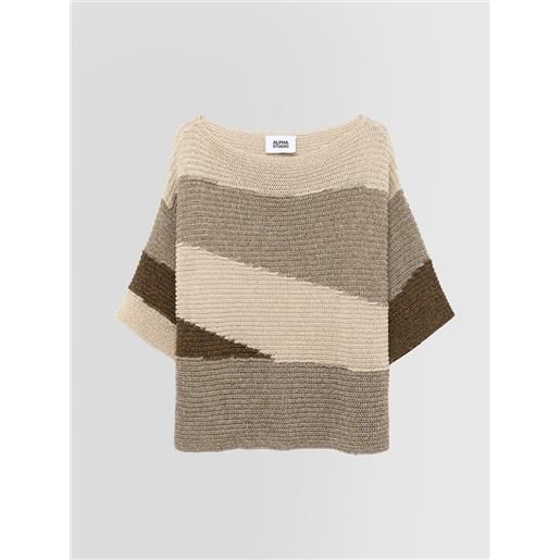 Alpha studio donna scollo barca intarsio beige 38