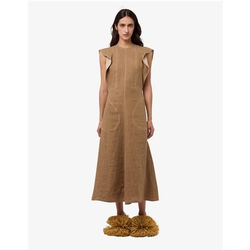 Moschino - abito in tela di lino e paglia - marrone