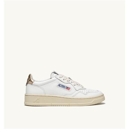 Autry donna sneakers medalist low in pelle bianca e metallizzata oro bianco 35